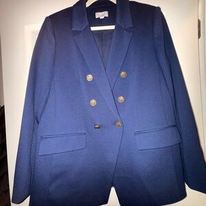 LOFT Double-Breasted Navy Blazer with Gold Buttons